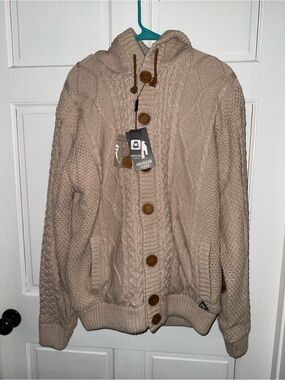 American Stitch Men's Hooded Cable Cardigan in Beige